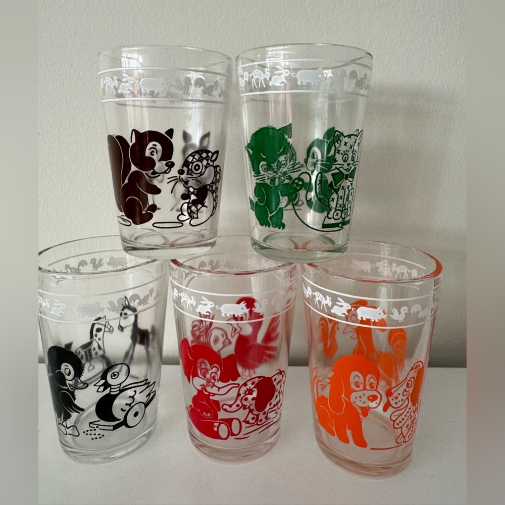 Set of 10 Vintage Animal Print Children’s Juice Glasses